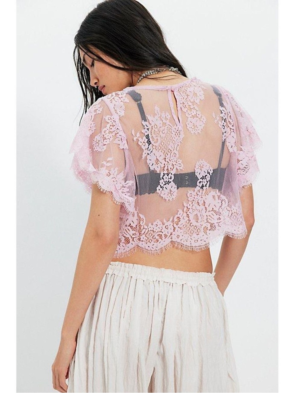 Free People Lunar Ash Lace Top Sz L - Picture 2 of 6